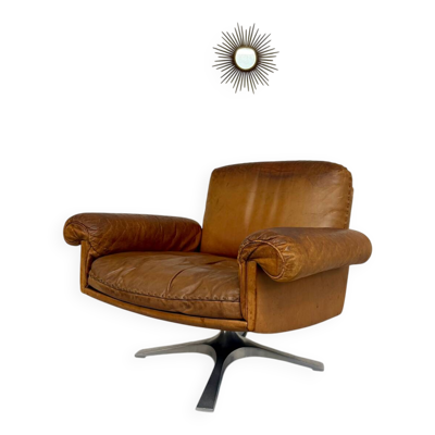 Ancien fauteuil en cuir brun design DE SEDE DS-31 année 70 vintage