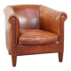 Fauteuil club en cuir de vachette couleur cognac avec finition clous décoratifs de style anglais