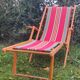 Vintage deck chair in wood and striped fabric - mid-20th century