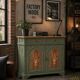 GREEN BRONZE AND WOOD BUFFET WITH MARQUETRY