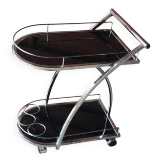 Vintage chrome and smoked black glass bar cart - 1970s design