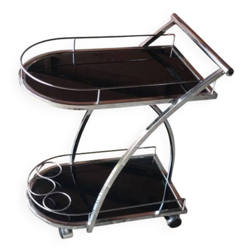 Vintage chrome and smoked black glass bar cart - 1970s design