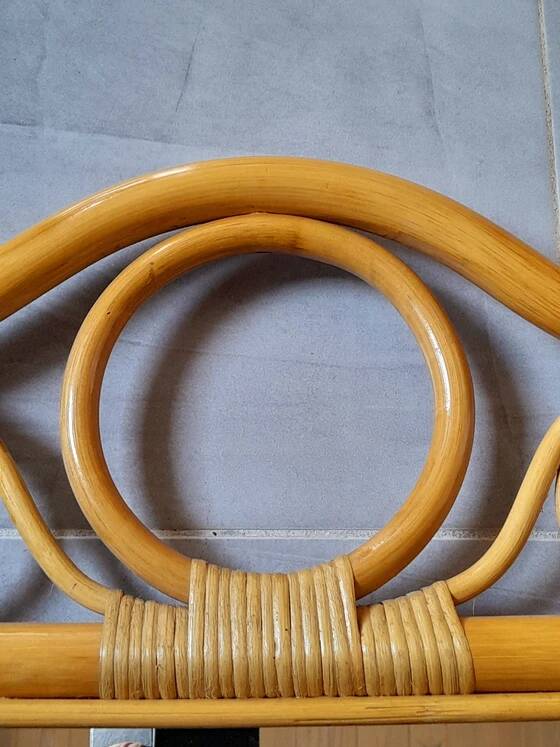 Miroir en bois courbé et rotin