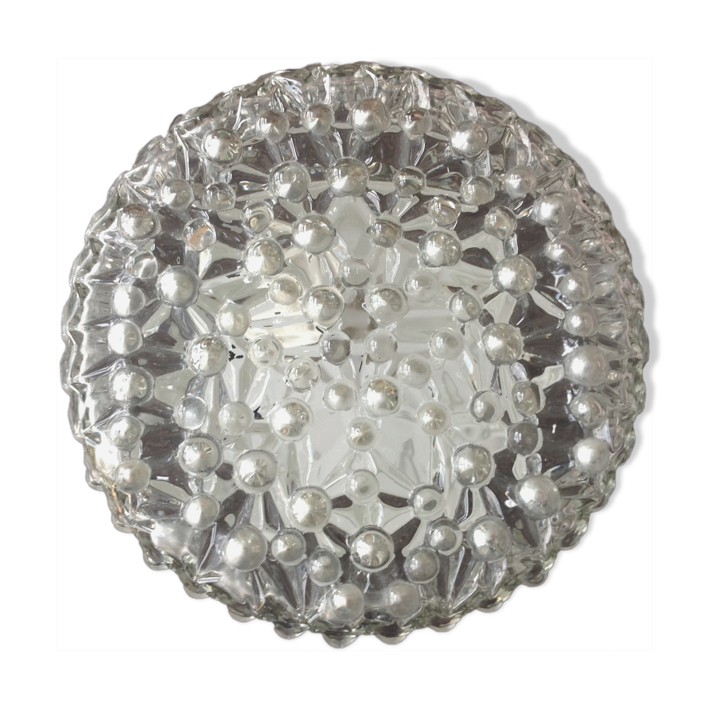 Round ceiling lamp in bubbled glass / vintage 60s-70s
