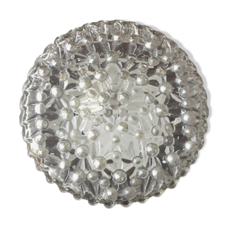 Round ceiling lamp in bubbled glass / vintage 60s-70s