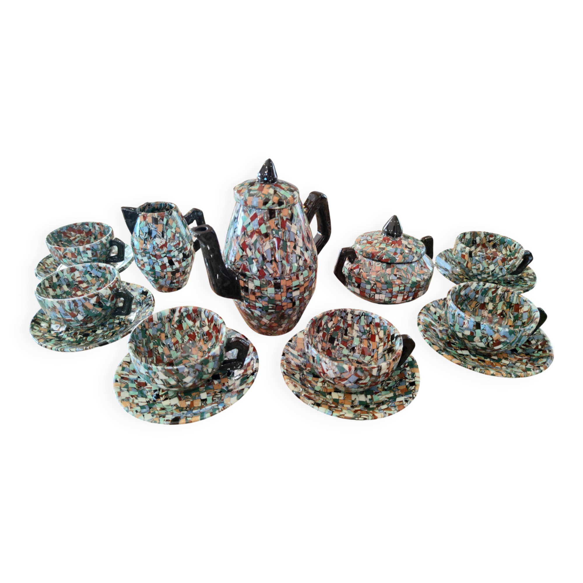 Coffee service Jean Gerbino Vallauris "Terres mêlées" in ceramic.