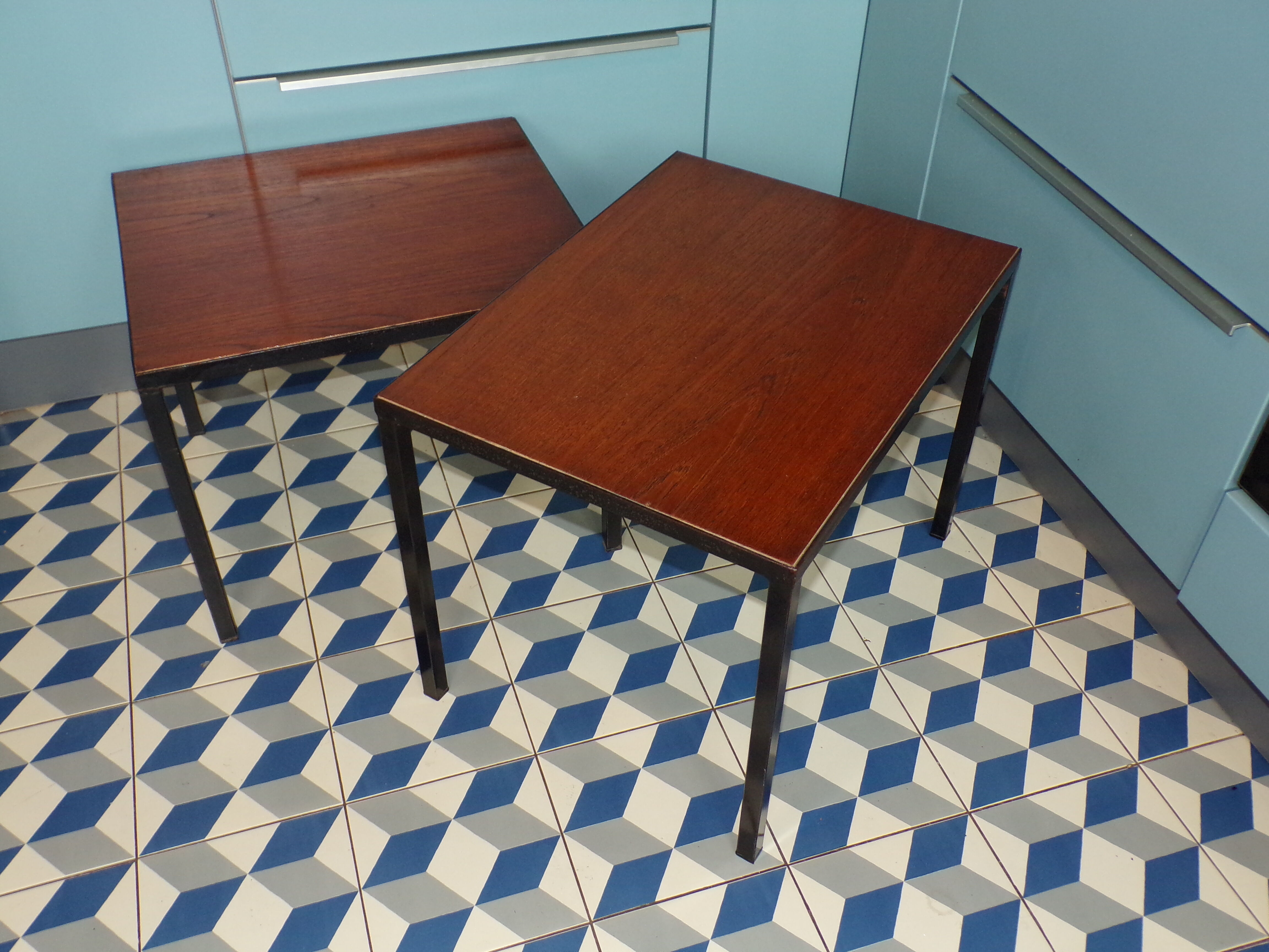 Pull out tables by Pierre Guariche for Meurop