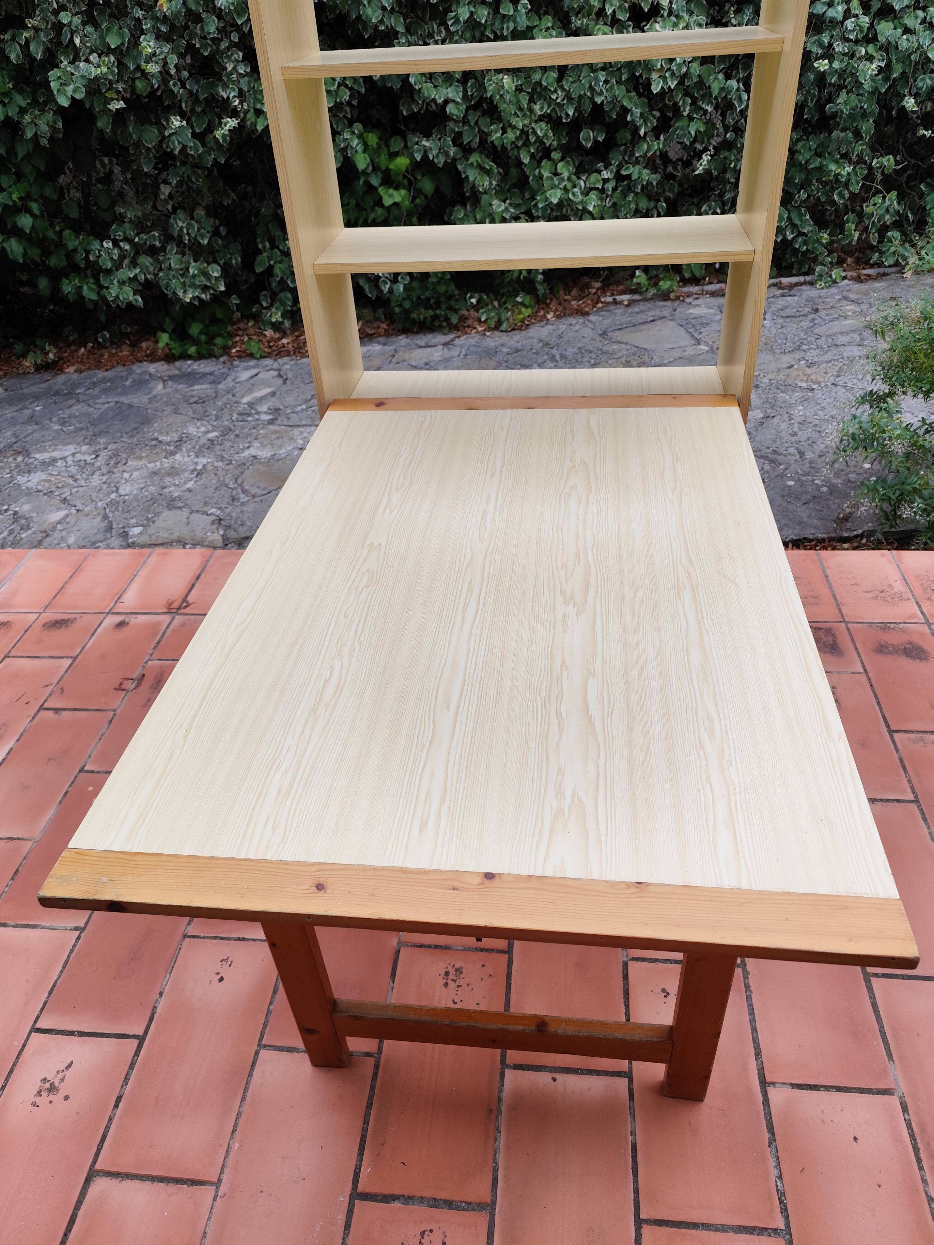 Vintage Pine Freestanding Retractable Bookcase Desk Table