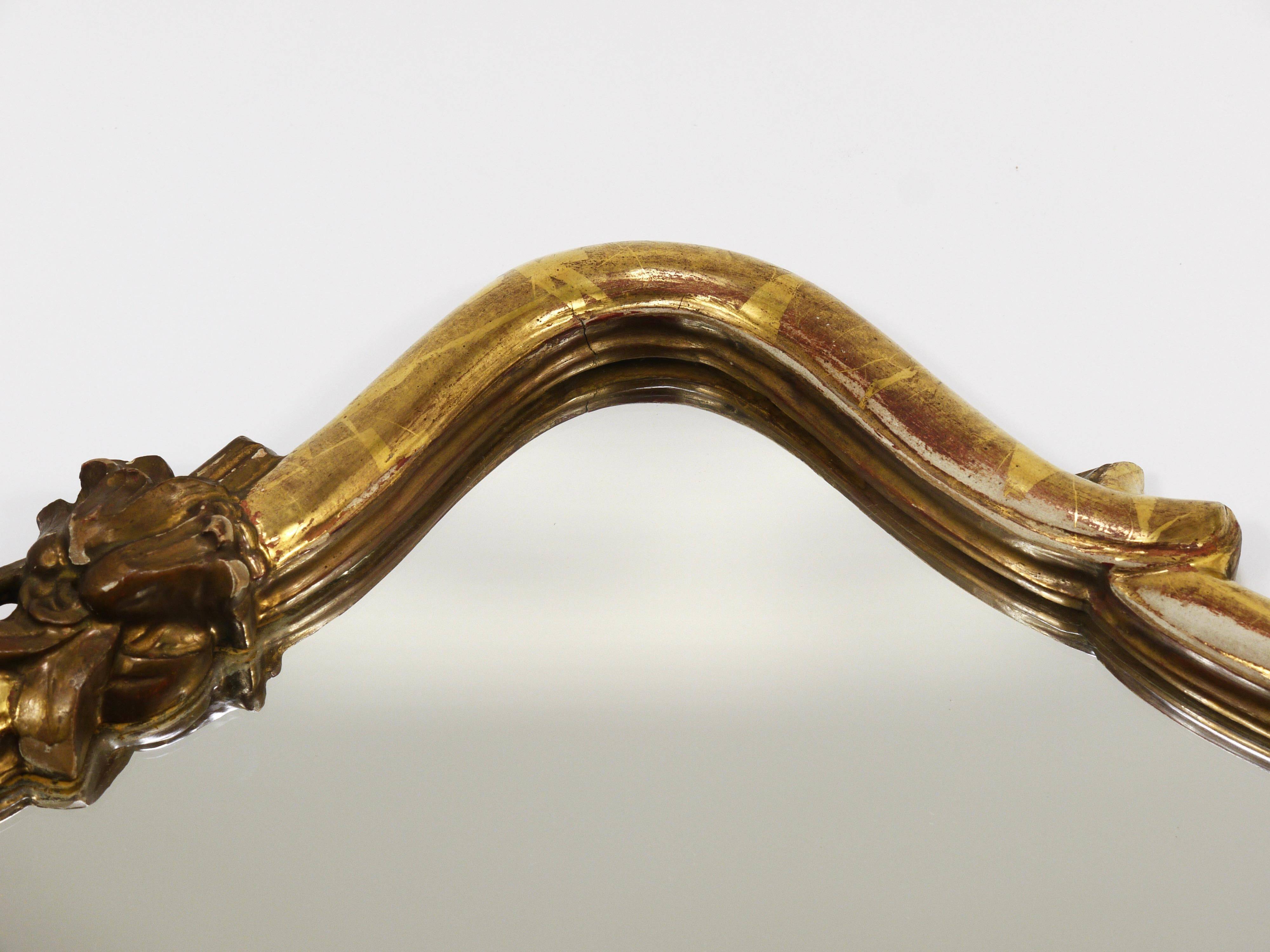 Max Welz Vienna Art Nouveau Hand-Carved Gilded Wood Wall Mirror, Austria, 1930s