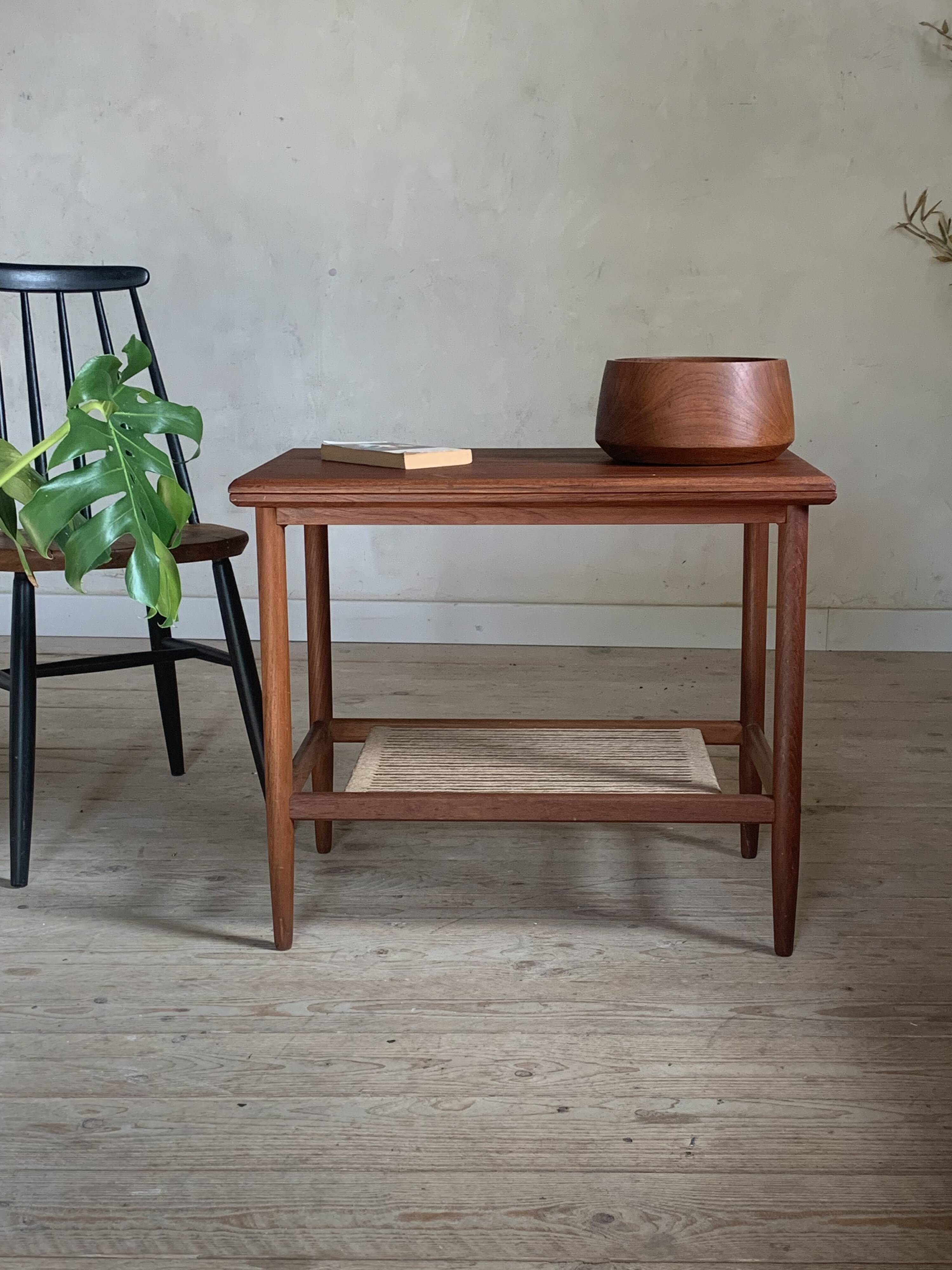 Vintage teak and rope magazine rack coffee table