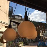 Scandinavian boomerang chandelier in opaline teak