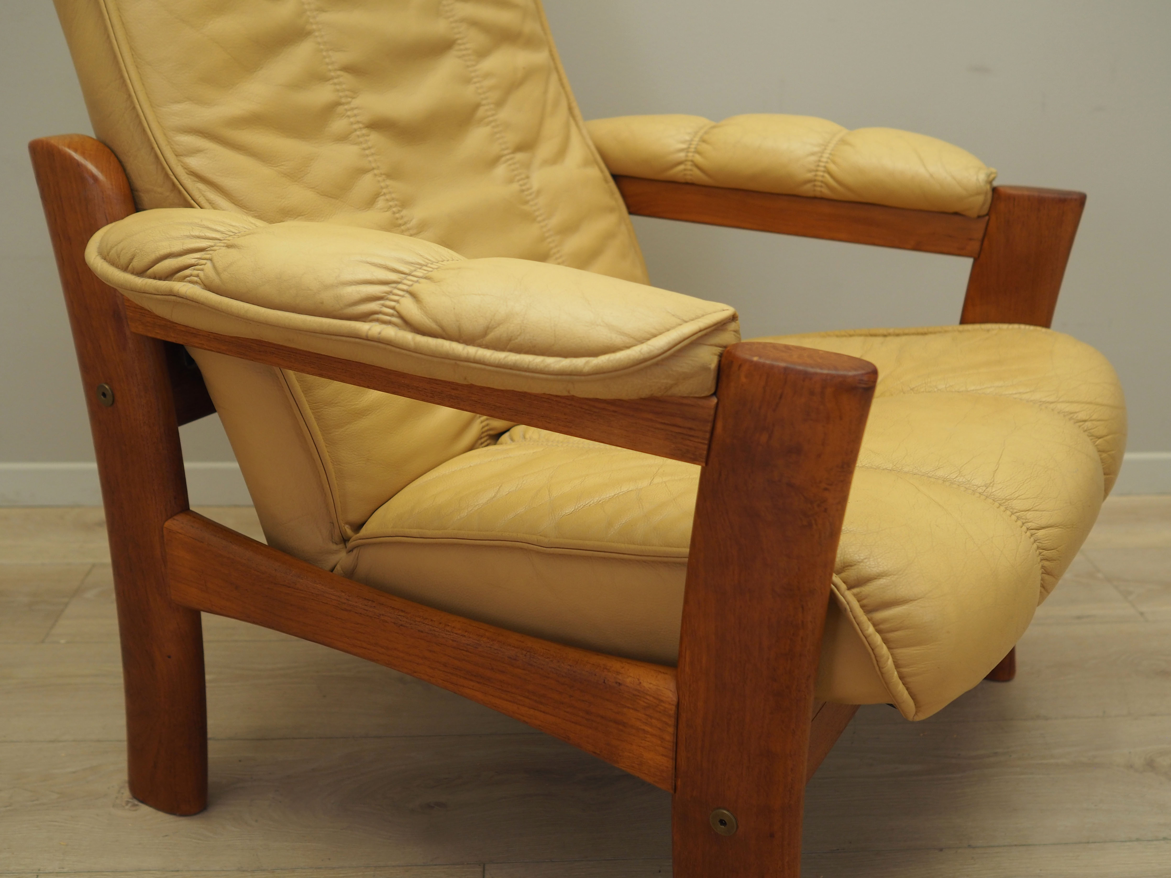 Yellow leather armchair, Danish design, 1960s, production: Denmark