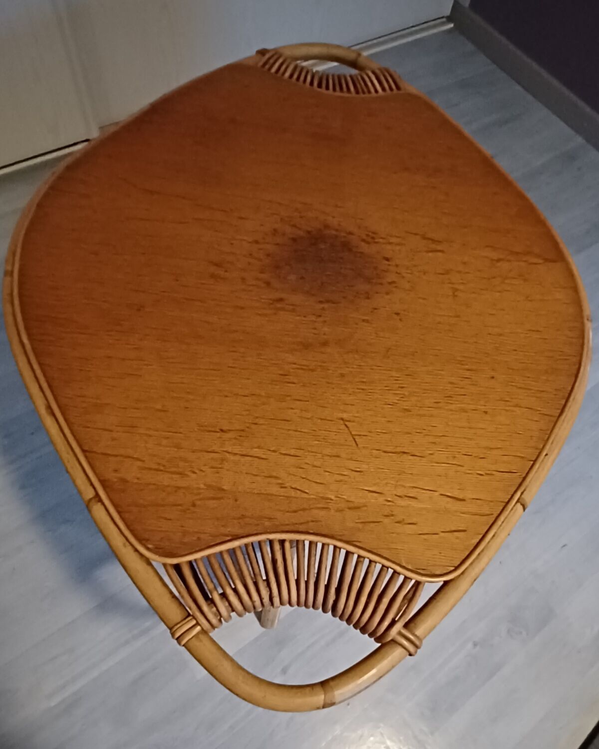1960s rattan and wood coffee table