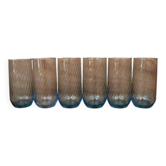 6 verres à eau bleu à tourbillon optique luminarc