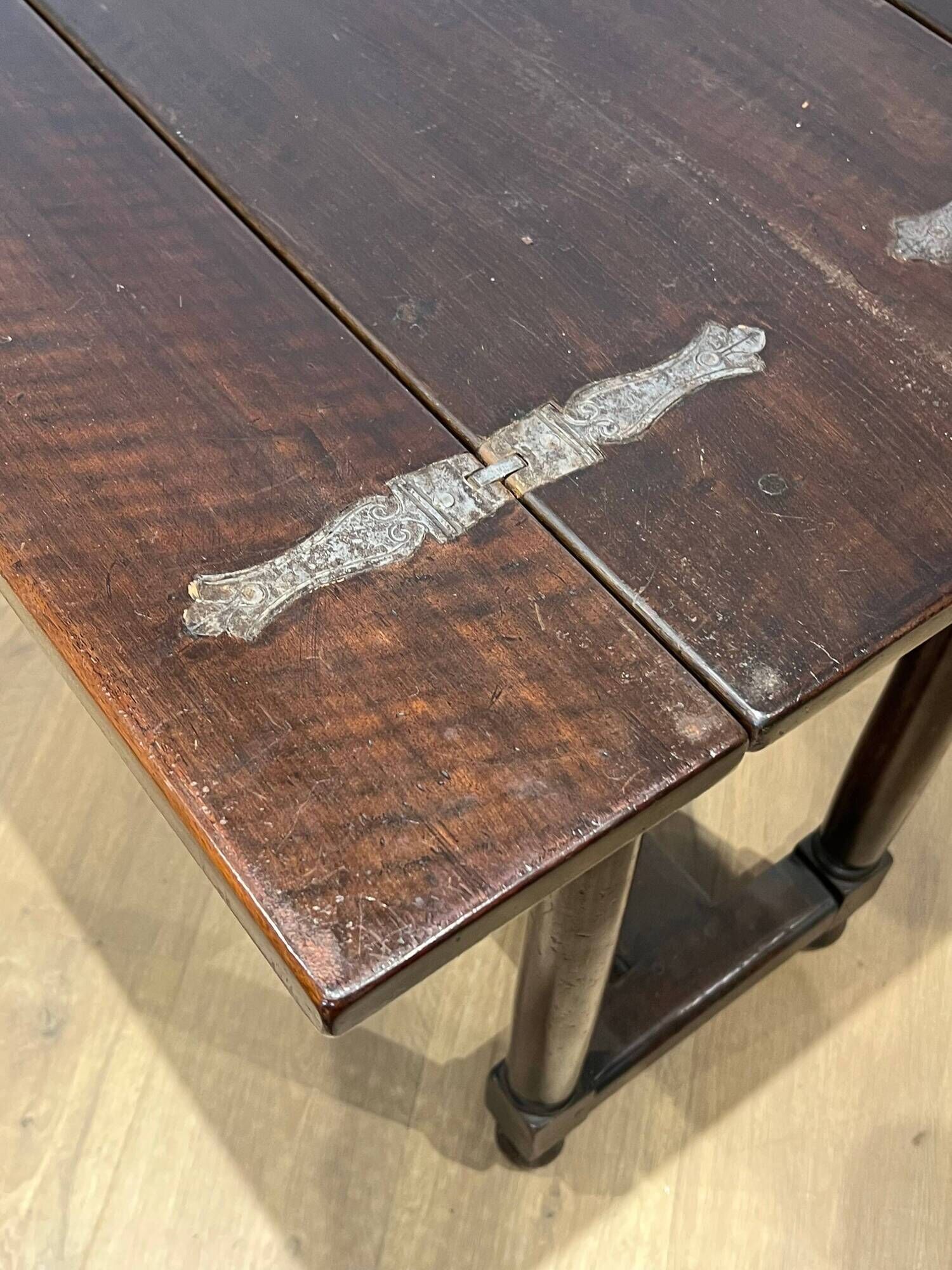 Portuguese Table with Folding Top in Walnut with Detached Columns and Stretcher