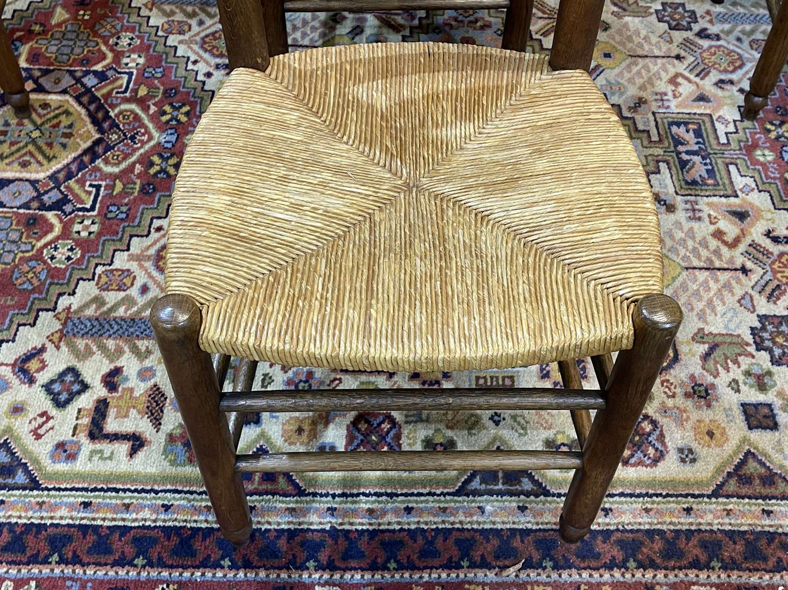 Suite of 8 oak chairs and straw seats - 1950s work