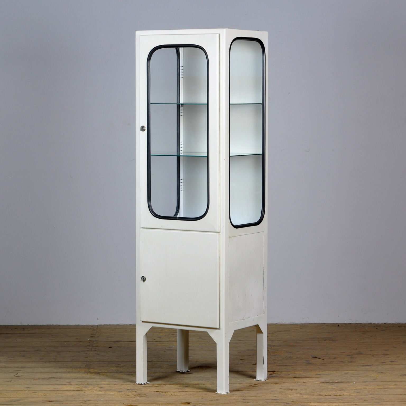 Vintage iron and glass medical cabinet, 1970s