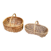 2 round woven wicker baskets with handles