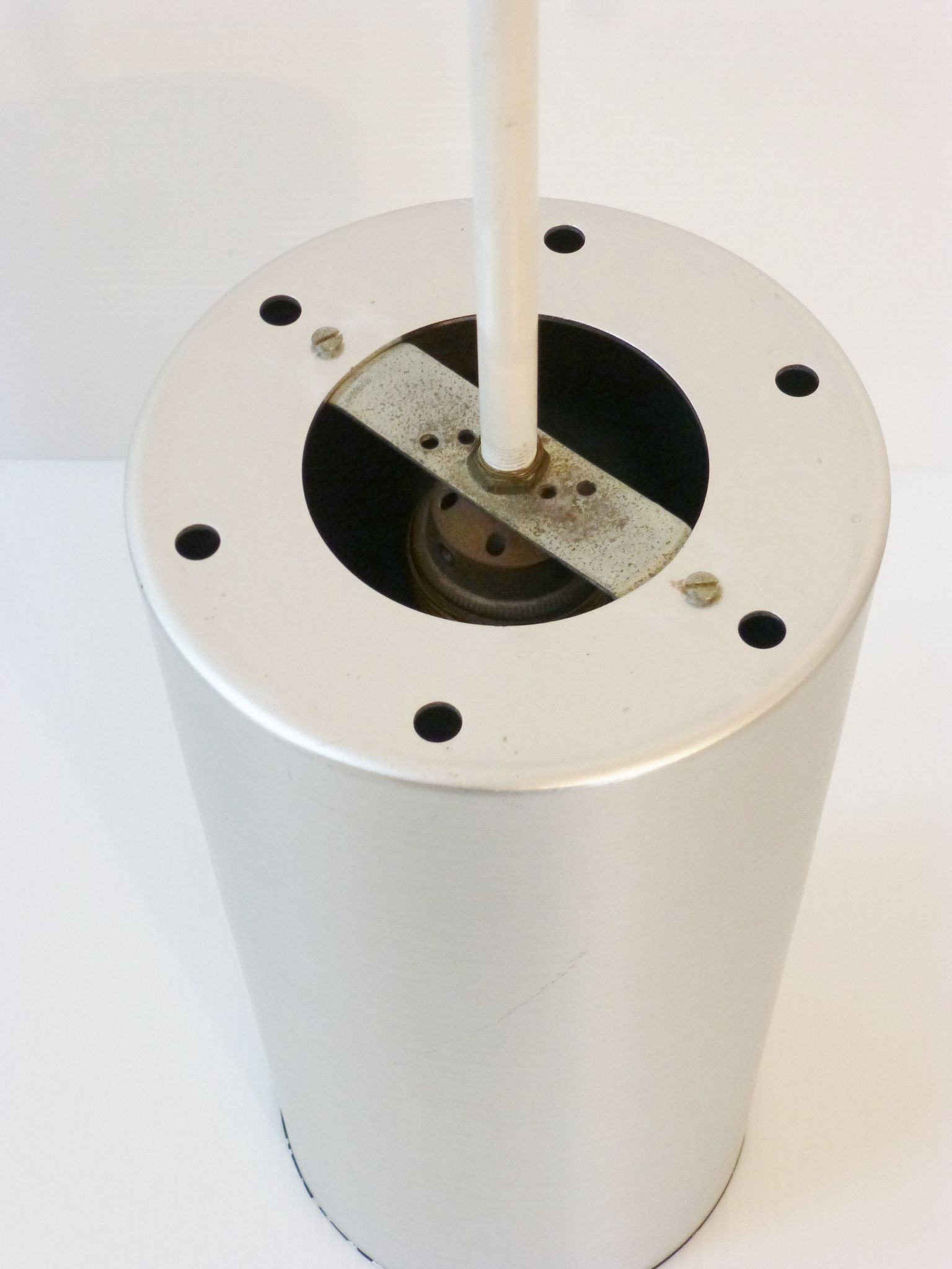 Great ceiling light chandelier cylinder in brushed steel 1970 vintage space age 70's funky seventies