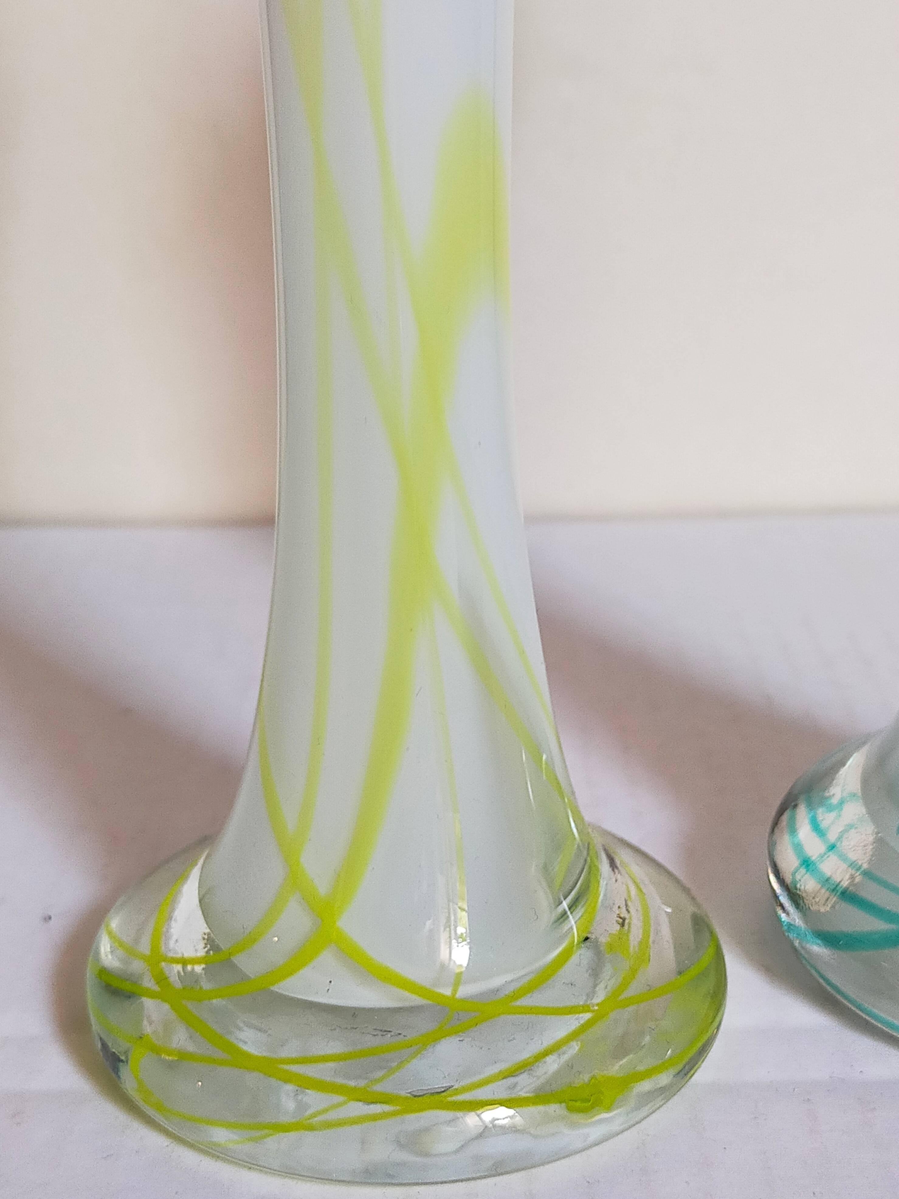 Duo of makora blown glass soliflores (krosno, poland) 1970s