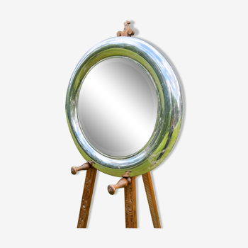 Round mirror of the 70s chromed by Reggiani Lampadari