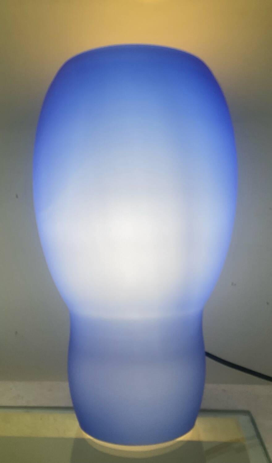 Lampe champignon en pâte de verre bleu et blanc