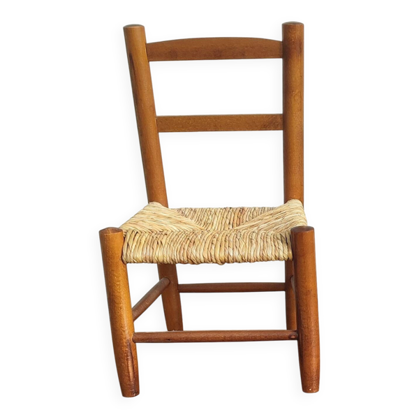 Chaise enfant vintage en bois et paille