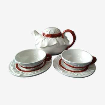 Service à thé 2 personnes Chaumette en céramique  vintage
