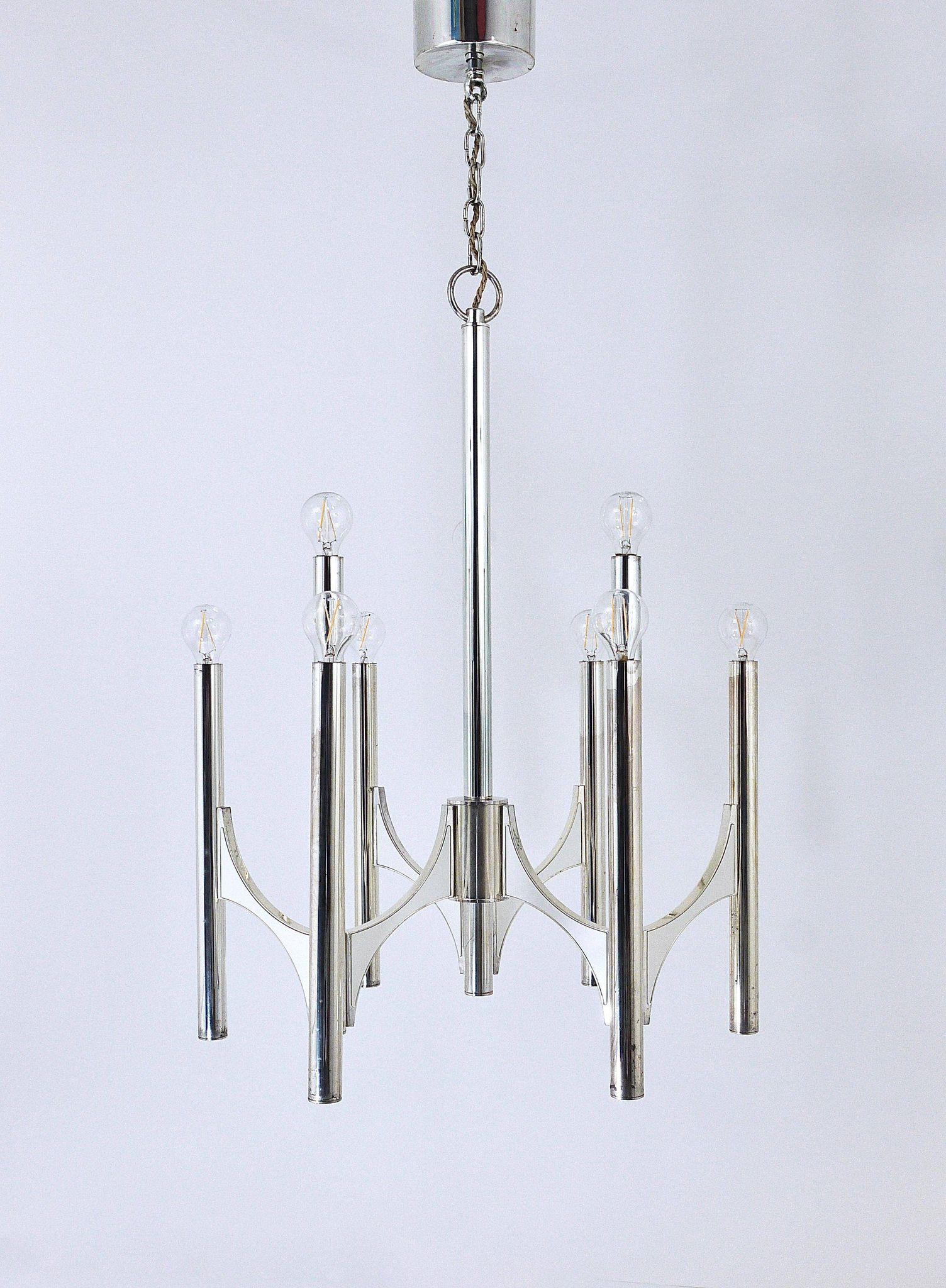 Lustre Milieu du Siècle Gaetano Sciolari Sirius Argenté, Lightolier, Italie