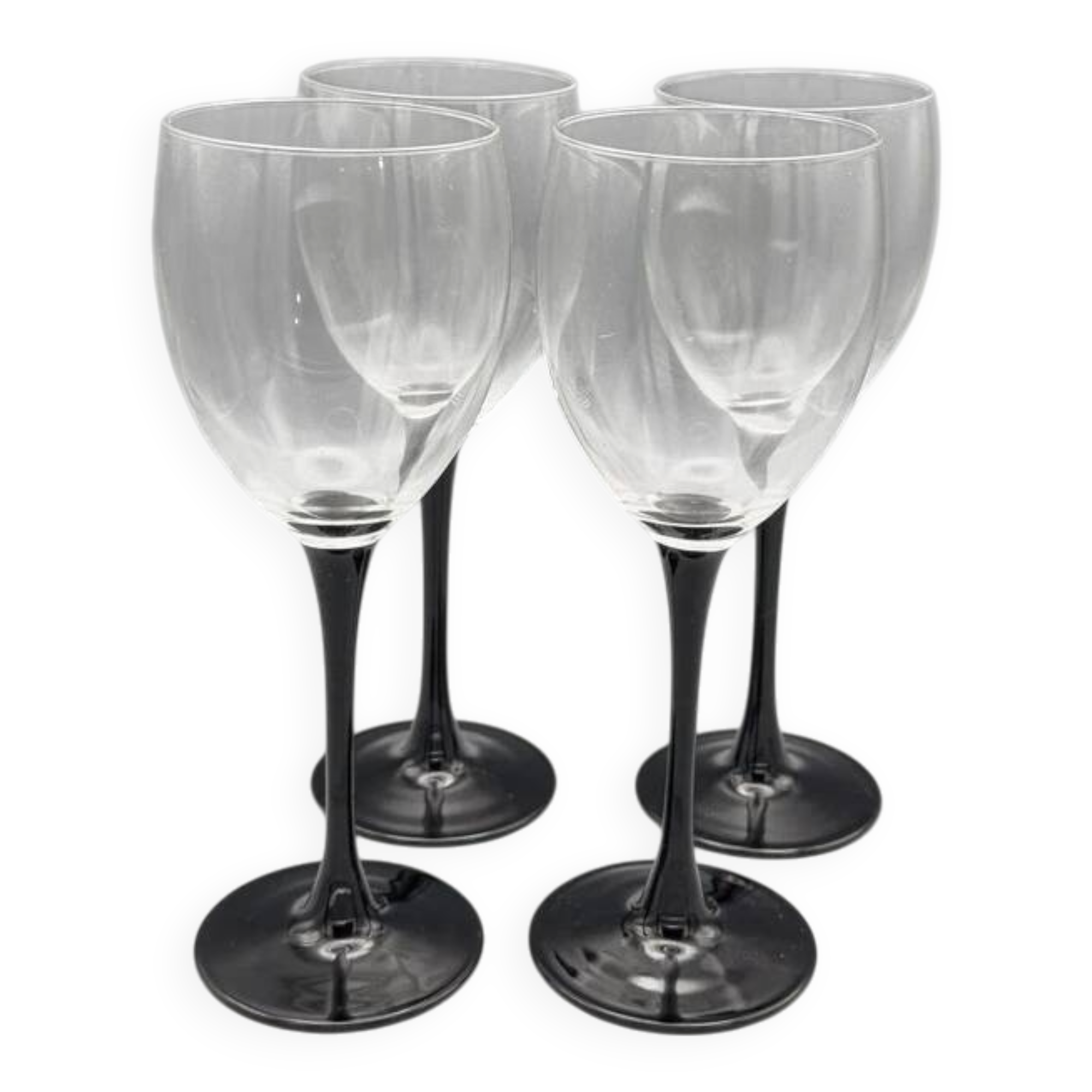 Set of 4 Luminarc wine glasses with black stem