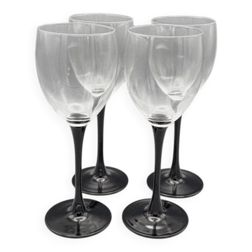 Set of 4 Luminarc wine glasses with black stem