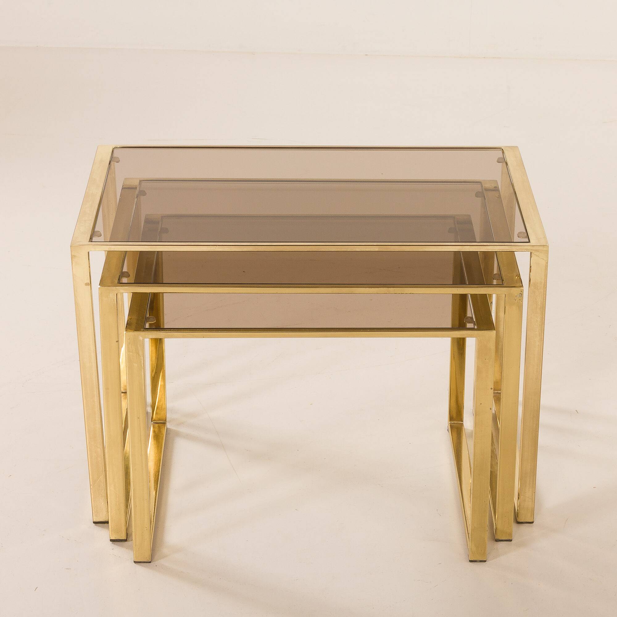Set of three brass nesting tables in the style of Romeo Rega, Italy, 1970s