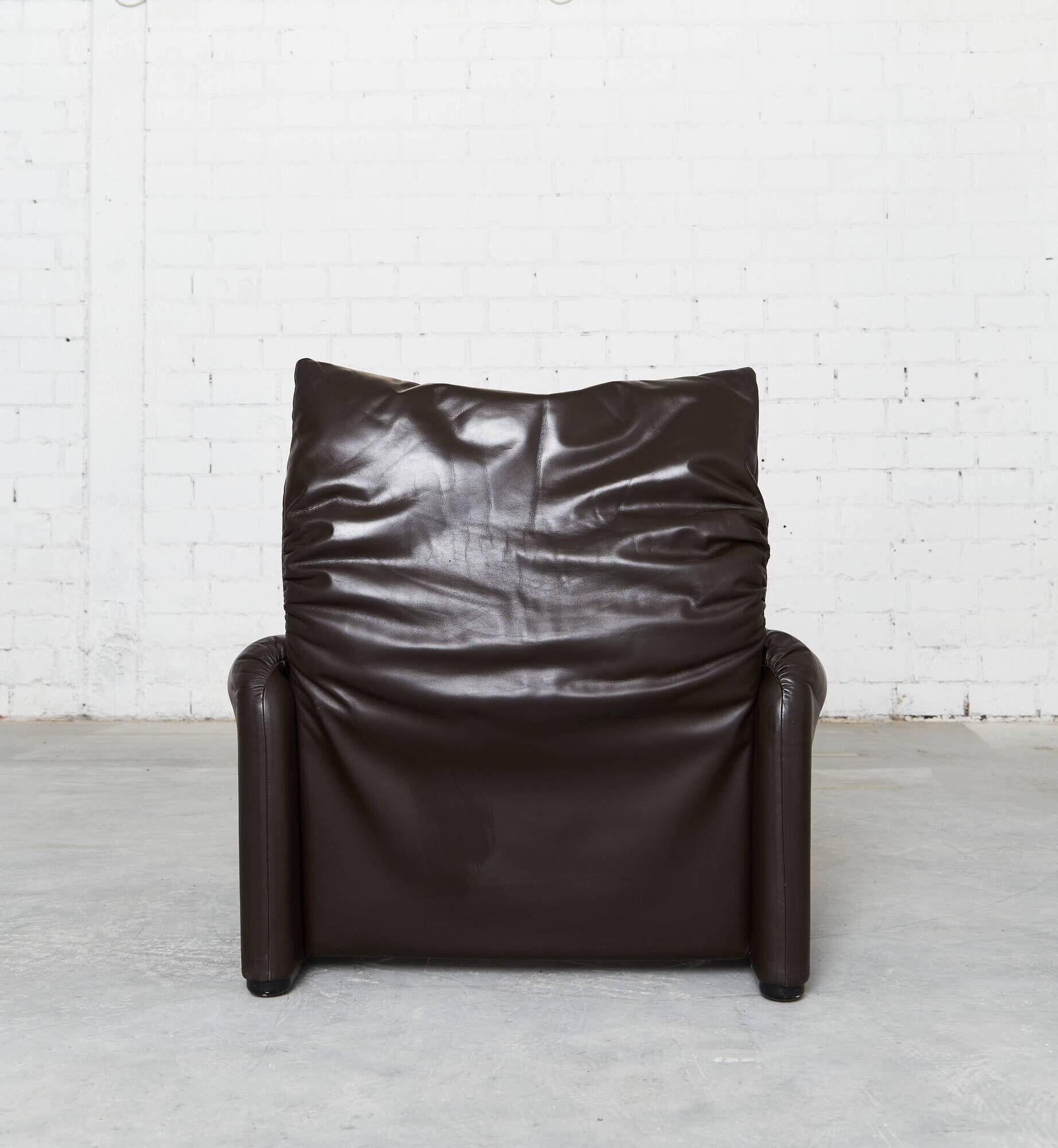 Leather Maralunga Lounge Chair and Ottoman by Vico Magistretti for Cassina