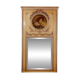 Trumeau mirror in painted wood 19th century - Painting on panel in medallion