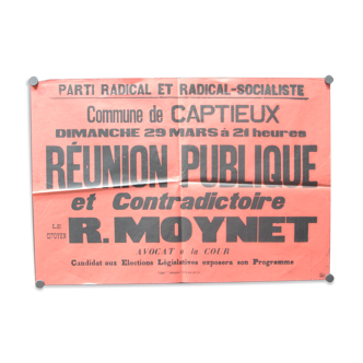 Affiche Élections législatives "Parti Radical et Radical-Socialiste" - Ville de Langon - Années 1930