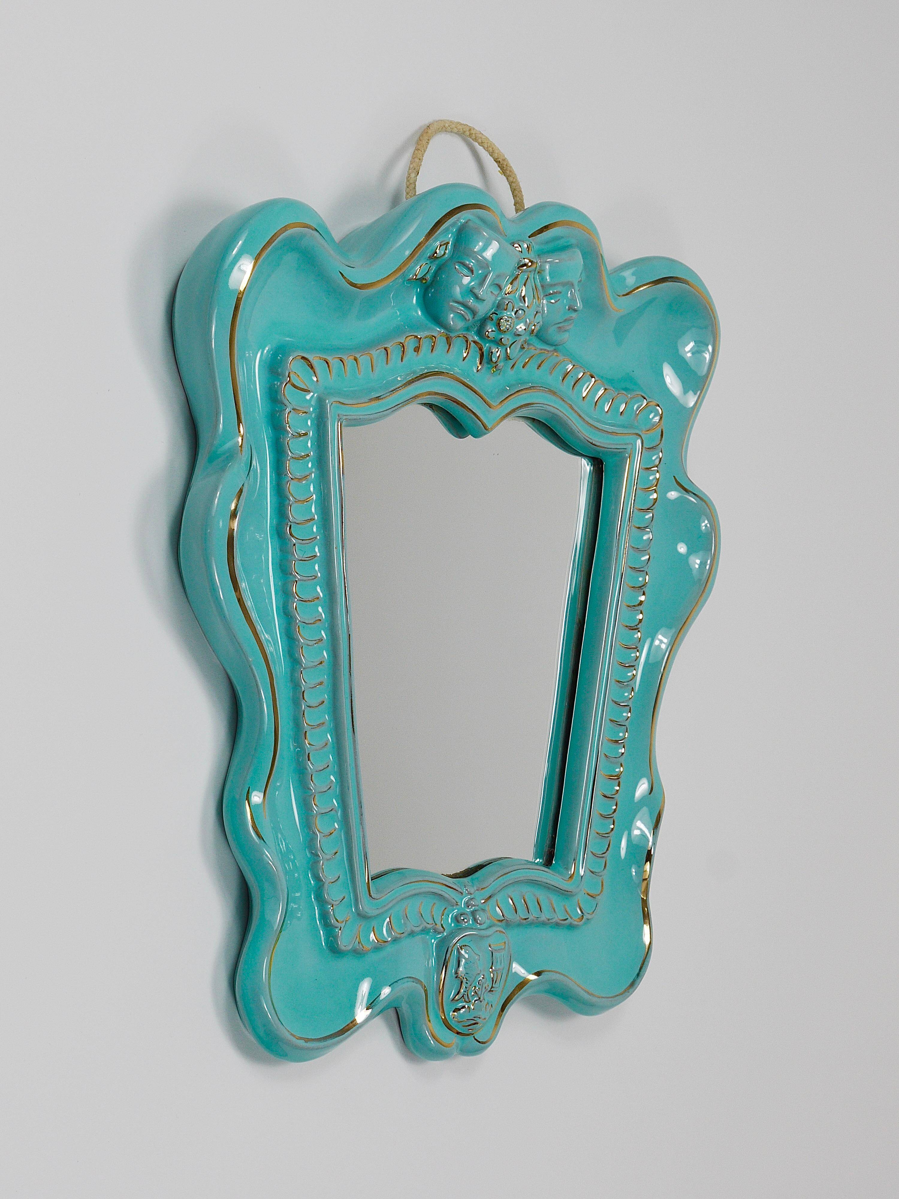 Art Deco wall mirror Theatre in terracotta by Gmundner Keramik, Austria, 1930s