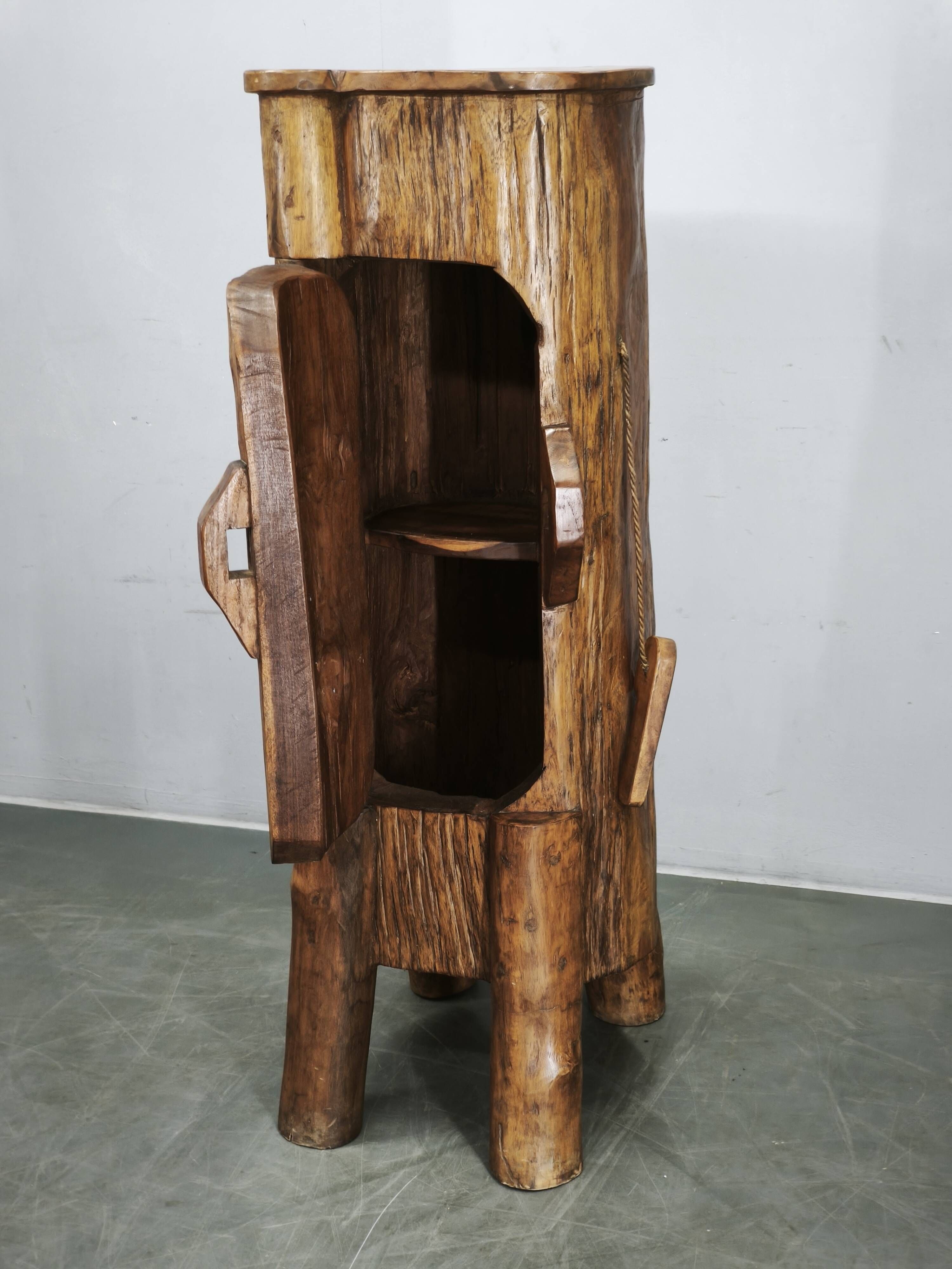 1960s French Brutalist Sculptural Solid Elm Wood Tree Trunk Cabinet