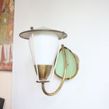 Brass green opaline wall lamp 1950, Expo 58