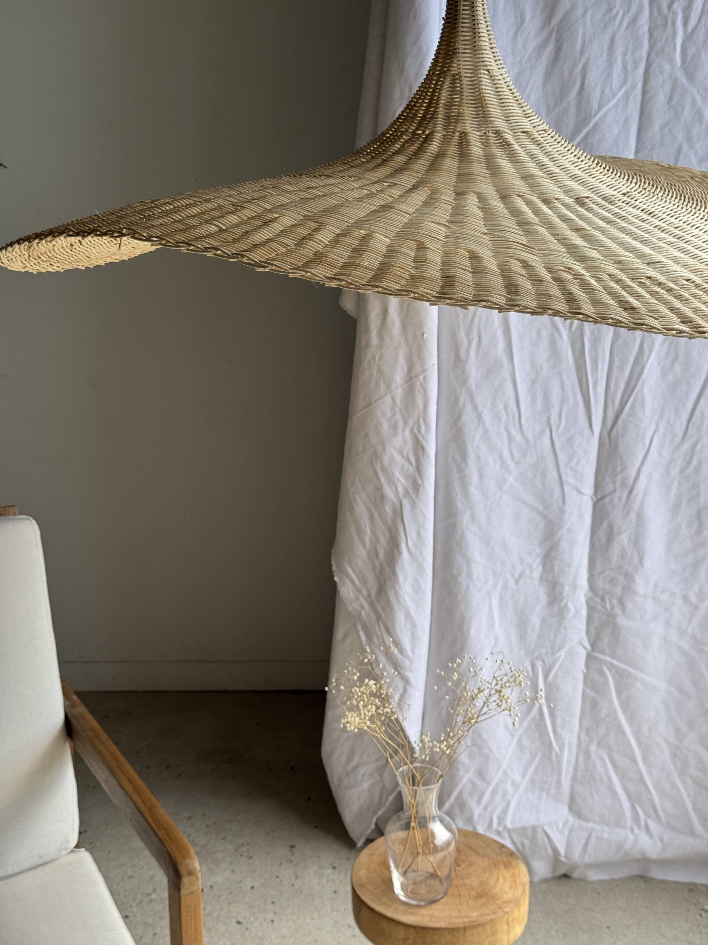 Very large rattan pendant light in the shape of a hat D125 H50