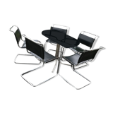 Table et chaises style bauhaus italien chrome & fumé années 1960