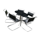 Table et chaises style bauhaus italien chrome & fumé années 1960
