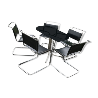 Table et chaises style bauhaus italien chrome & fumé années 1960