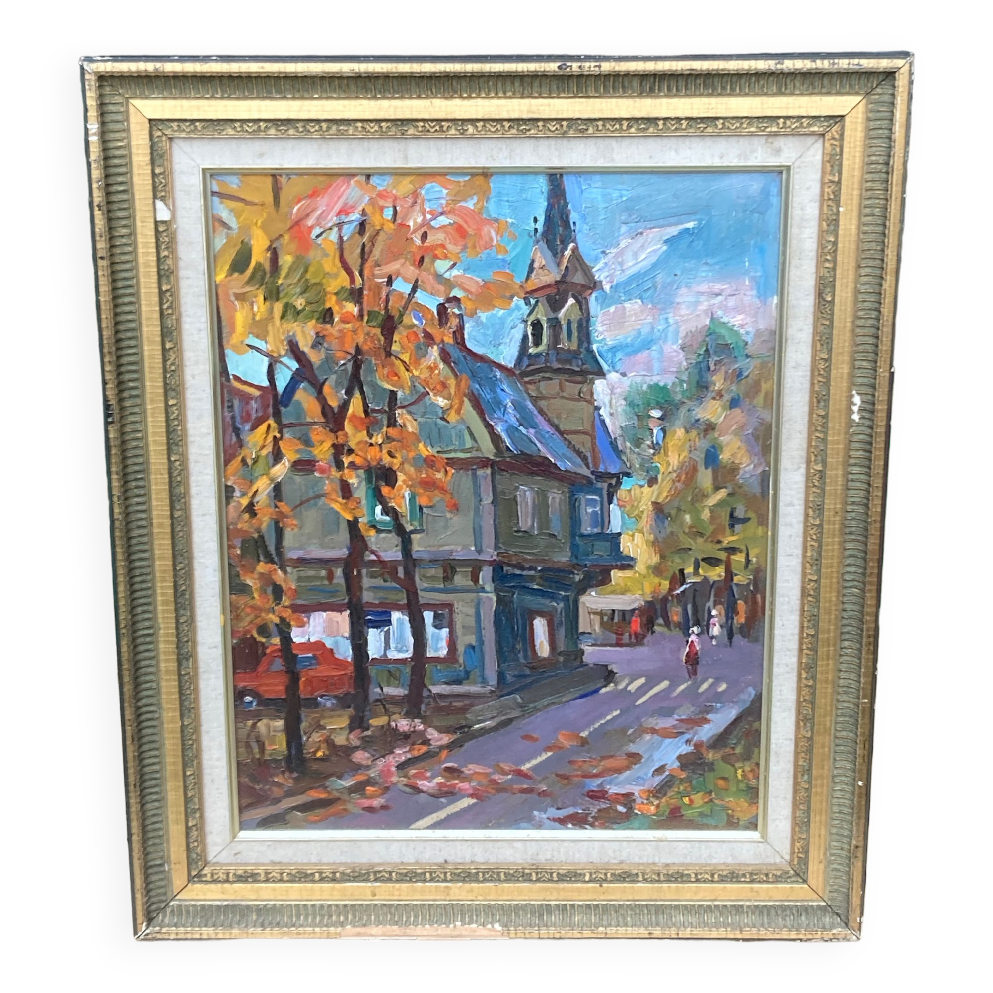 Knife painting: village in russia