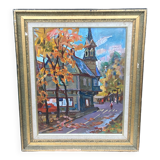Knife painting: village in russia