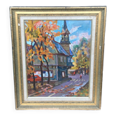 Knife painting: village in russia