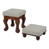 Pair of exquisite freshly upholstered one of a kind carved stools