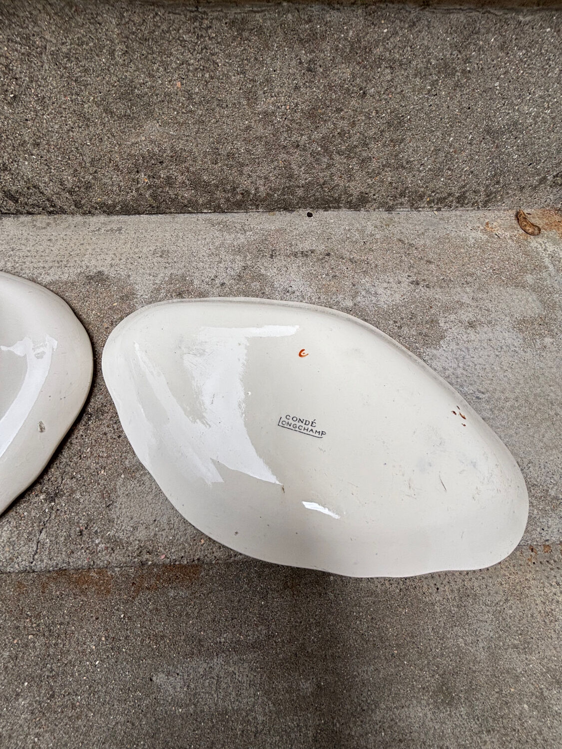 Duo of old plates Condé Longchamp – Terre de Fer, floral decoration & in