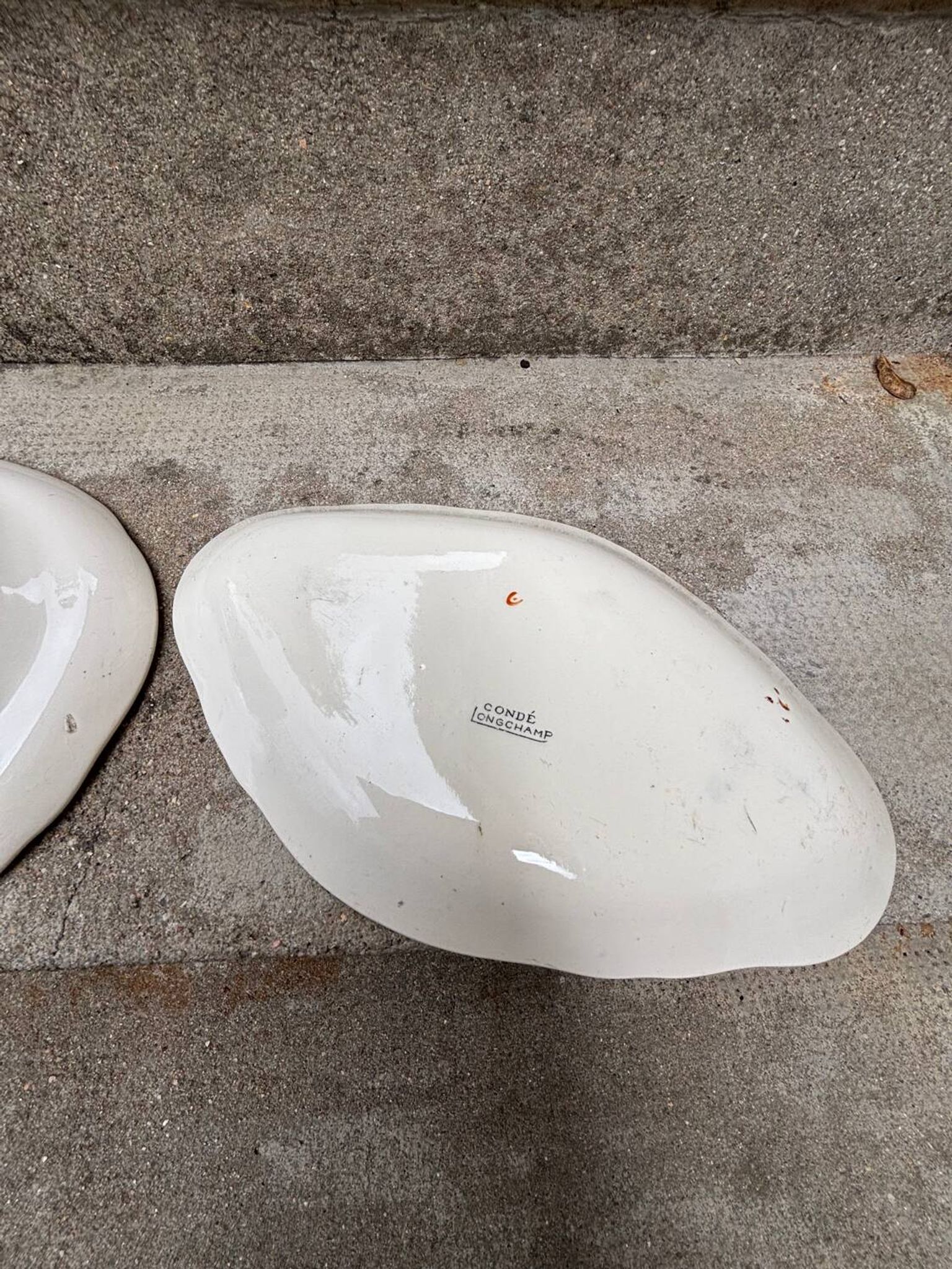 Duo of old plates Condé Longchamp – Terre de Fer, floral decoration & in
