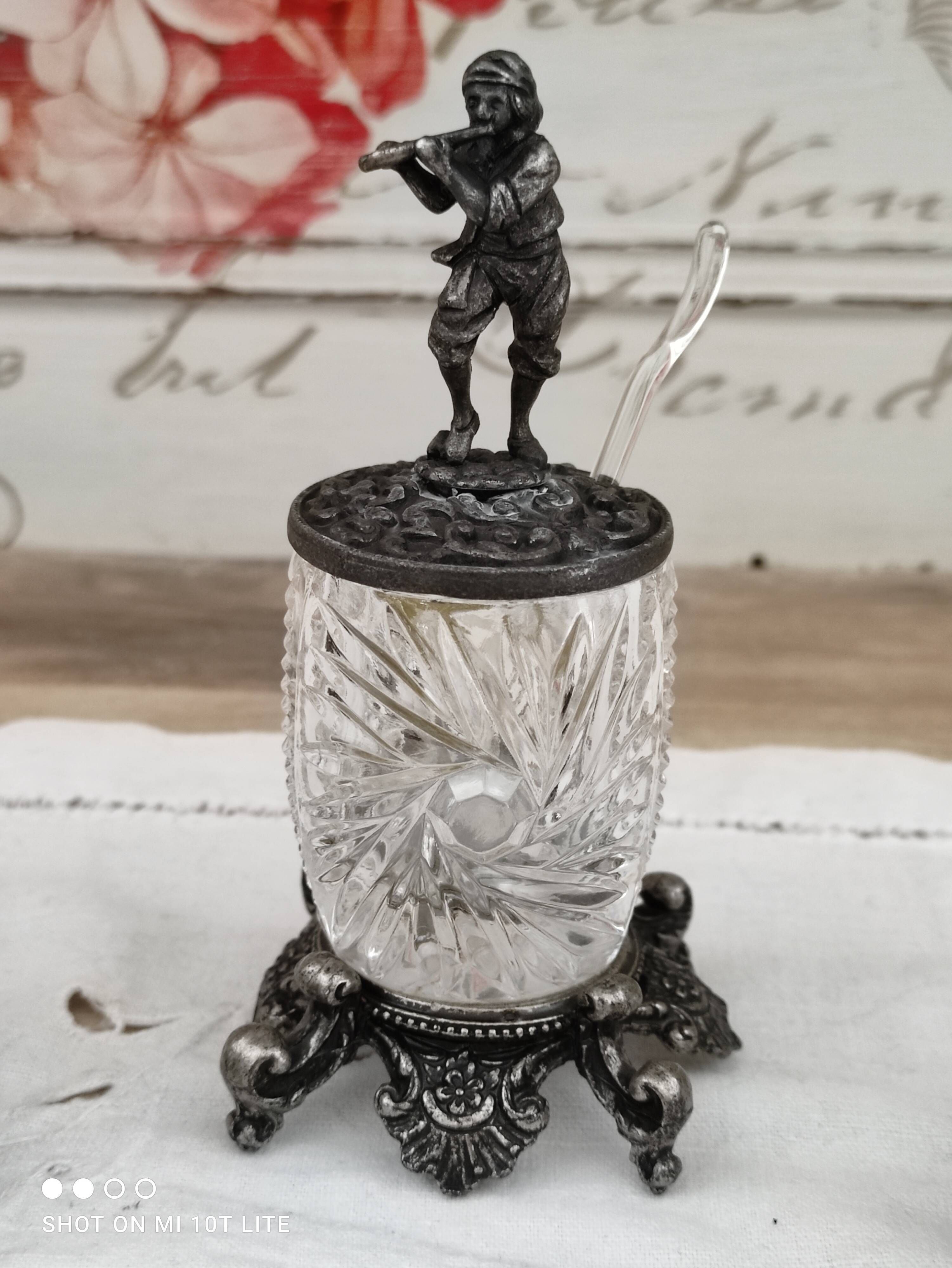 Trio of salters and mustard makers made of Bavarian crystal and bronze