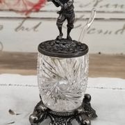 Trio of salters and mustard makers made of Bavarian crystal and bronze